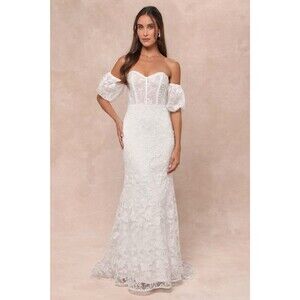 Lulus Everlasting Muse Dress White Embroidered Off the Shoulder Size XL NWT
